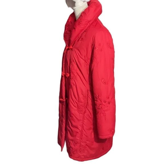 Hwei Na Si Vintage Red Silk Puffer Coat Embroidered Sequin Frog Closures XXXL - Picture 4 of 8